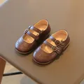 Classic dark brown British style Mary Jane shoes for girls with brogue detail - 21 / Brown