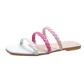 Sandales plates tressées à bout carré pour femmes avec brides roses et blanches - 35 / Blanc