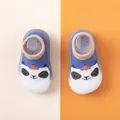 Detailed view of cute panda pattern on breathable knit baby sock shoes with soft soles - Size 18/19 (Internal Length 11.5cm) / Blue Panda