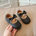 Schwarze Baby Mädchen Lederhalbschuhe mit weicher Sohle und Schleife Prinzessin - 19 / Schwarz