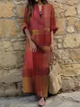 Boho chic retro cotton linen maxi dress with vibrant red plaid print for the spring season. - S / Dresses / Orange