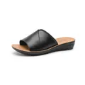 Elegant black leather slide sandals for women with a comfortable low wedge heel. - 36 / Black