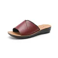 Women's burgundy genuine leather slide sandals with non-slip sole and tan footbed - 37 / Red