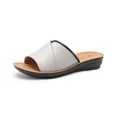 Premium beige genuine leather slide sandals for women with a comfortable non-slip wedge sole - 36 / Beige