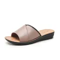 Casual women's genuine leather slide sandals with flat non-slip soles for summer - Dusty Pink