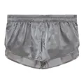 Silver men's silk-like satin sleep shorts with elastic waistband and split hem design - S / Bottoms / Gray