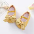 Detailed view of yellow baby princess shoes with polka dot bows and soft soles. - Size 11 (Inner Length 10.5CM) / Ginger Polka Dot Style (GZ810) / Turmeric