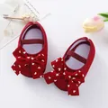 Adorable red baby princess shoes with large heart-patterned bows and flexible soft soles - Size 11 (Inner Length 10.5CM) / Burgundy Heart Style (GZ810) / Burgundy