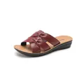Casual burgundy cowhide leather slide sandals with soft anti-slip wedge sole for women - 36 / Red