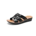Genuine black leather women's slippers with bow accents and soft non-slip sole - 36 / Black