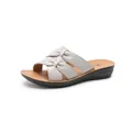 Comfortable light grey cowhide leather slide sandals for women with knotted bow design - 36 / Beige