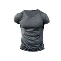 Men's athletic slim fit dark grey heather V-neck short sleeve moisture wicking T-shirt - Dark Gray