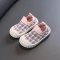 Comfortable pink checkered mesh sneakers for kids with breathable slip-on design - 21 / Pink