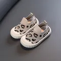 Breathable leopard print knit baby walking shoes with soft non-slip white ribbed soles - 27-32 / Leopard Print Style / Brown