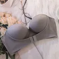 Grey seamless strapless push-up bra featuring front buckle closure for large cup sizes - 32/70AB / Tops / Gray
