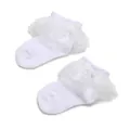 Close-up detail of white breathable mesh baby socks with elegant lace ruffles - 1 Pair / White Lace Style
