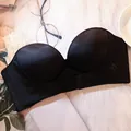 Seamless black strapless push up bra with front buckle and smooth satin finish texture - 32/70AB / Tops / Black