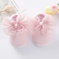 Close-up detail of pink baby princess shoes with large satin bows and soft mesh - Size 12 (Inner Length 11CM) / Pink