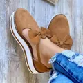 Elegant brown suede-like platform Mary Jane shoes featuring a large decorative bow - 35 / Yellow