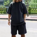 Ανδρικό σετ oversized t-shirt και σορτς σε γκρι χρώμα για casual streetstyle εμφάνιση - Ναυτικό μπλε