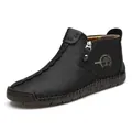 Handmade black men's high-top leather ankle boots with side zipper and rubber sole. - 38 / Standard Style (9922) / Bag Packaging / Black