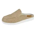 Lässige khakifarbene Canvas-Loafer für Damen mit bequemer flacher weißer Sohle - Beige