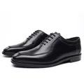 Zapatos Oxford clásicos de cuero negro para hombre con cordones y estilo de negocios - Negro