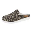 Leoparden-Mules aus Canvas für Damen mit weißer flacher Sohle, geschlossene Pantolette - Leopardenprint