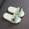 Mint green girls' fashion slippers with ruffles and colorful beads, summer thick sole. - 26 / Apple Green