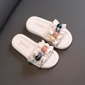 Stylish girls' white ruffles slides with decorative beads and thick anti-slip sole - 26 / Beige