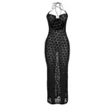 Elegantes sexyes schwarzes transparentes Halter-Maxikleid mit Gänseblümchen-Ausbrenner - S / Kleider / Schwarz