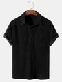 Polo casual da uomo in velluto a coste nero con maniche corte e taschino sul petto estivo - Taglia S / Top / Nero