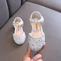 Chaussures de princesse argentées à paillettes pour filles avec bride perlée élégante - Argent