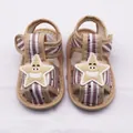 Close-up of baby striped summer sandals featuring cute smiling star character decoration - Size 11 (10.5CM) / Star Khaki Style (LX006)