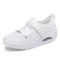 Baskets blanches respirantes à coussin d'air pour femmes avec brides velcro réglables - Blanc