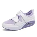 Baskets femme respirantes à coussin d'air en blanc et mauve avec attaches velcro - Violet Blanc