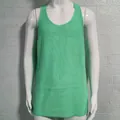 Detail view of a light green men's knit tank top showing its ribbed mesh texture. - M / Tops / Green