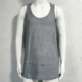 High-detail texture of grey men's loose knitted mesh tank top for summer sports - M / Tops / Gray