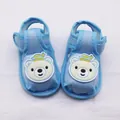 Close-up of blue baby sandals with cute cartoon bear patches for newborn toddlers - Size 11 (10.5CM) / Bear Style (LX006) / Light Blue