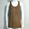 Detailed view of brown sleeveless mesh knit tank top on a white male mannequin - Brown