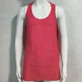 Close-up of men's coral knitted tank top with breathable mesh texture and round neck. - M / Tops / Red
