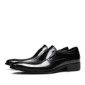 Classic black shiny leather loafers for men with pointed toe and decorative stitching - Black