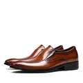 Polished brown cowhide leather slip-on dress shoes for men with classic pointed toe design - Brown