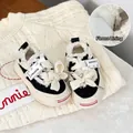 Cozy toddler soft sole canvas walking shoes featuring warm white fleece lining inside - Size 15 Inner Length 12.5cm / Fleece Lined Style / Black