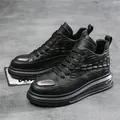 Men's high-top black cowhide leather casual sneakers with air cushion sole - 38 / Black