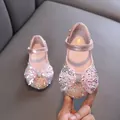 Pink girls princess dress shoes with sequined bow and rhinestone details - 21 / Pink