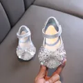 Elegant silver glitter girls princess shoes featuring a large star sequin bow and strap - 21 / Silver