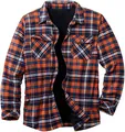 Vue de face d'une chemise à carreaux doublée de polaire noire chaude avec poches poitrine. - S / Hauts / Carreau Orange