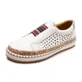 Mocasines blancos de verano para mujer con banda de rayas coloridas y cortes de diamantes - Blanco