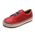 Zapatos planos casuales rojos para mujer con diseño calado y banda elástica colorida - Rojo